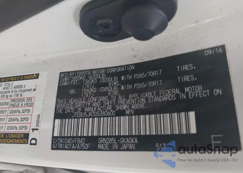 2016 Toyota 4Runner Sr5 из США, поврежденный, VIN JTEBU5JR3G5380600